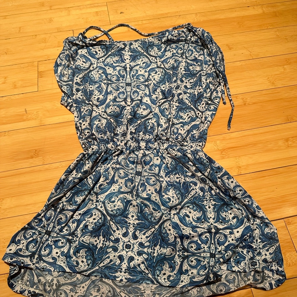 Blue White Patterned Sundress Romper